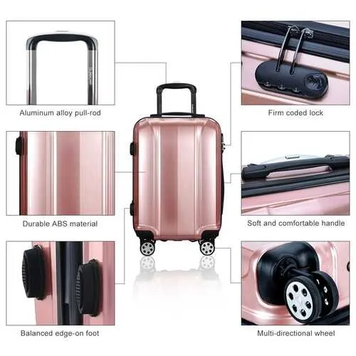 3 Pcs 20" 24" 28" GLOBALWAY ABS PC Luggage Travel Set-Pink