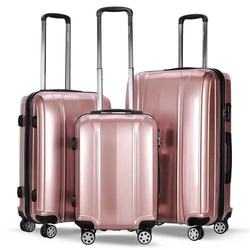 3 Pcs 20" 24" 28" GLOBALWAY ABS PC Luggage Travel Set-Pink