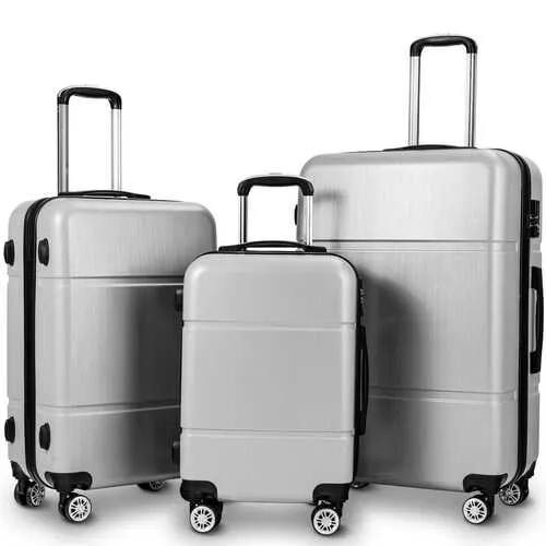 3 Pcs GLOBALWAY Luggage Set 20" 24" 28" Trolley Suitcase w/ TSA Lock-Silver Gray