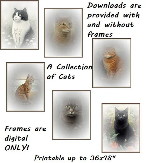 A Collection of Cats DIY Printable for Card, Digital Poster, Canvas Wall Art Upto 36x48" Use For Decoupage, Junk Journal, Gift for Cat Lover