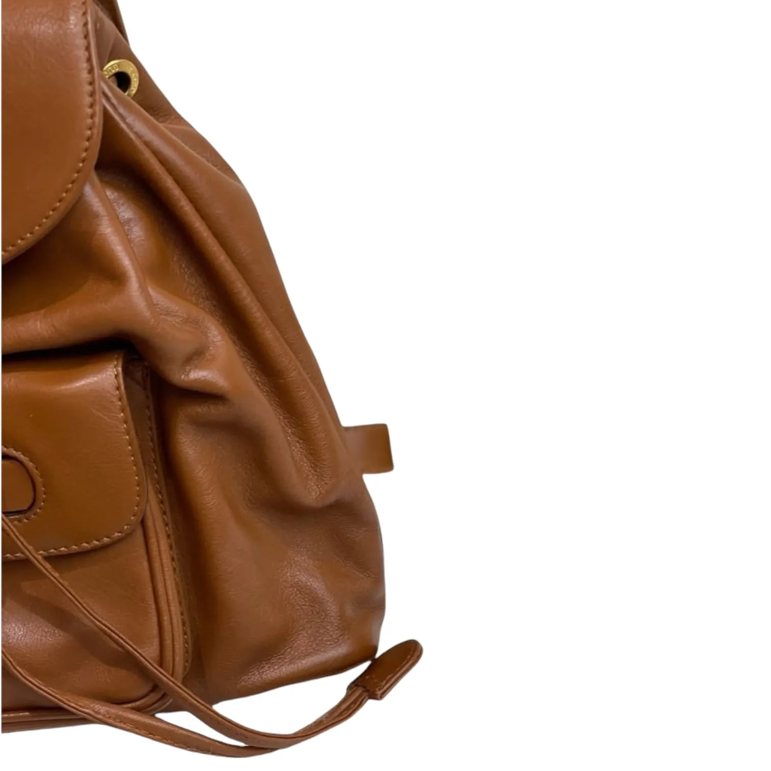 Bamboo Drawstring Leather Backpack Brown