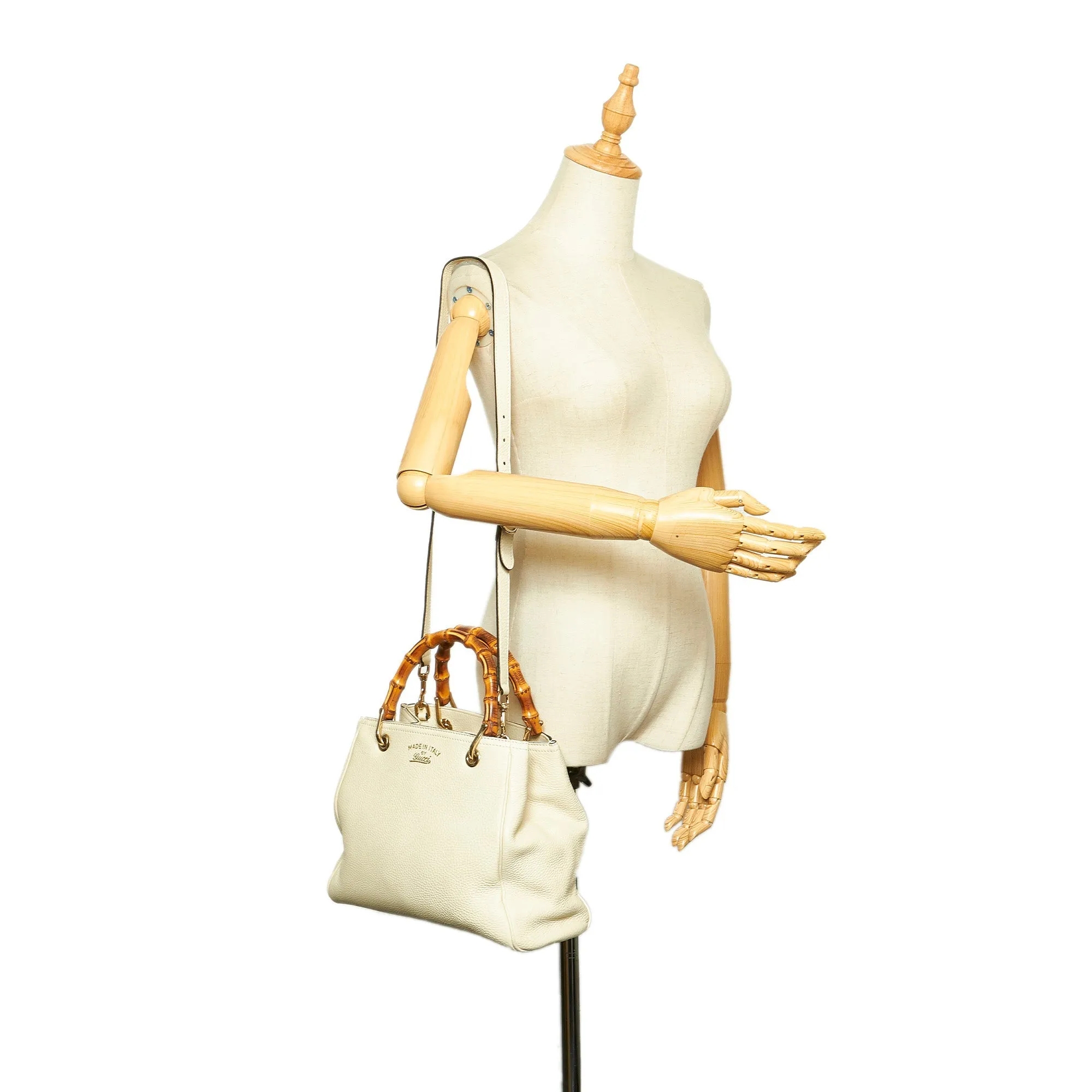 Bamboo Shopper Leather Satchel White