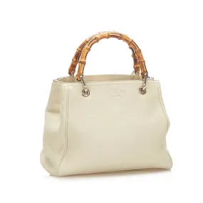 Bamboo Shopper Leather Satchel White