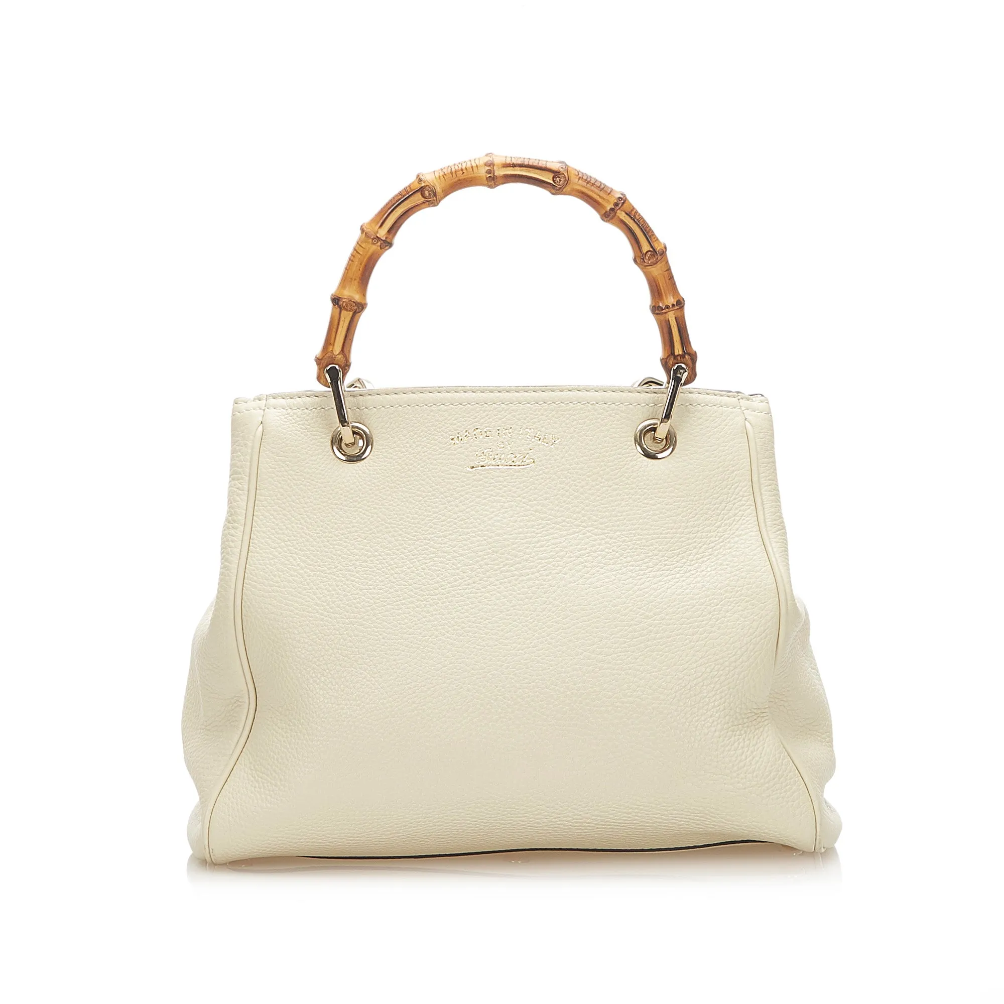 Bamboo Shopper Leather Satchel White