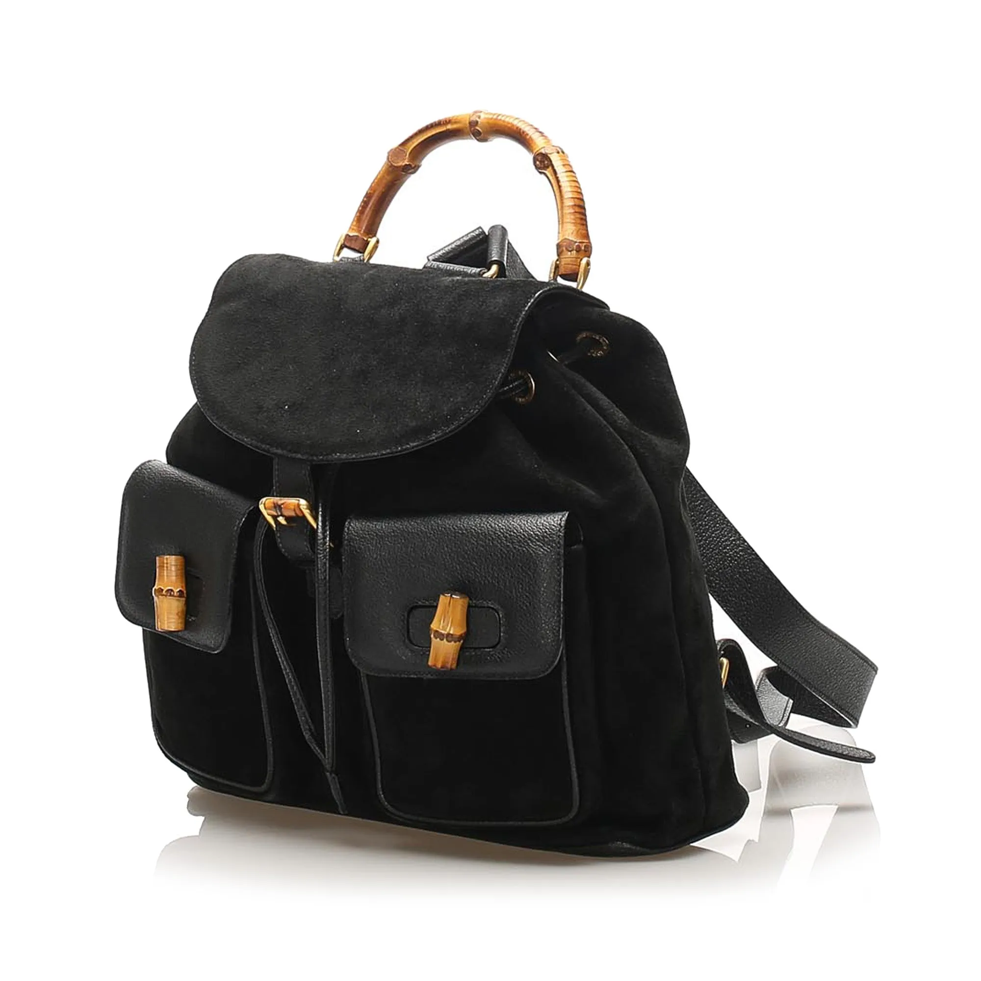 Bamboo Suede Drawstring Backpack Black