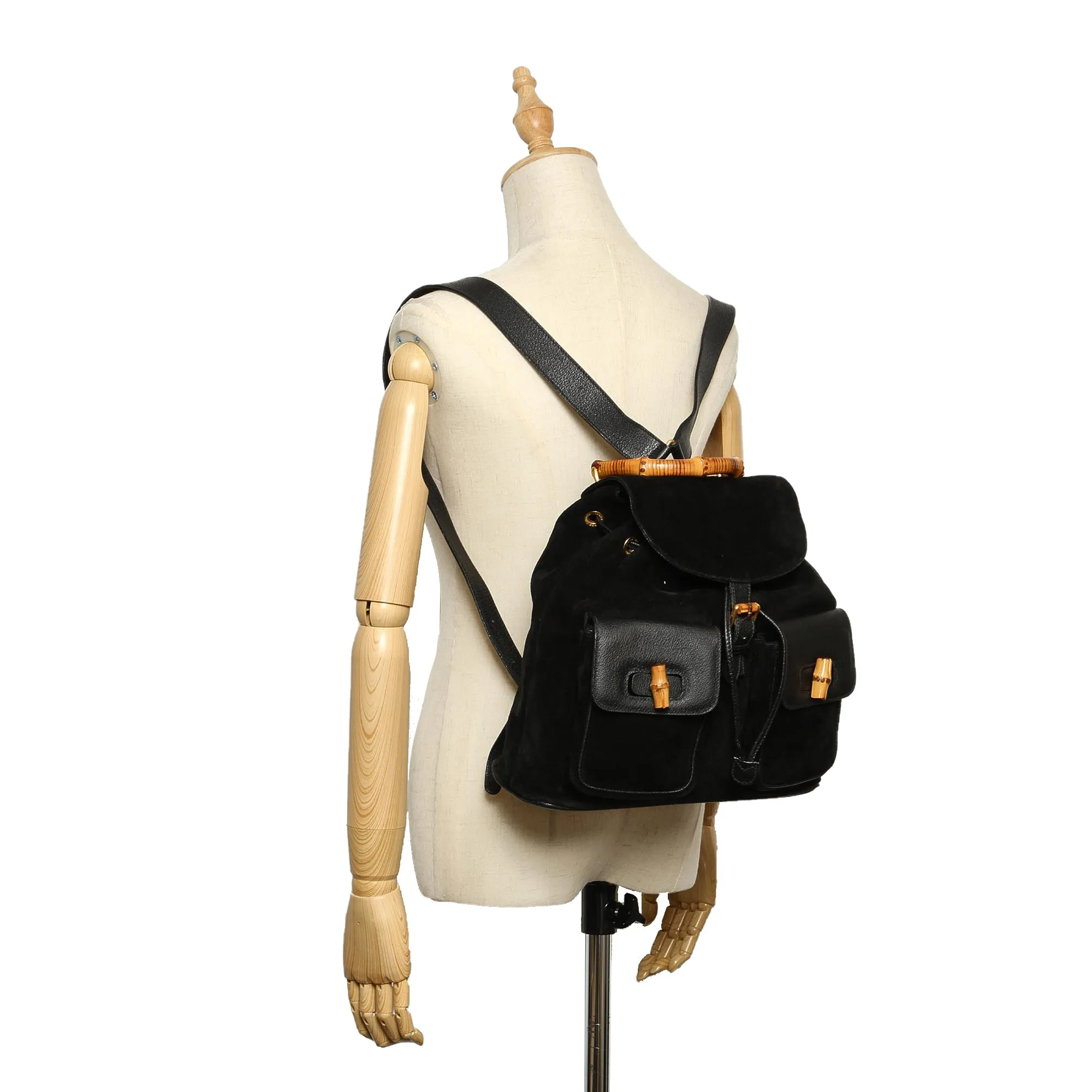 Bamboo Suede Drawstring Backpack Black