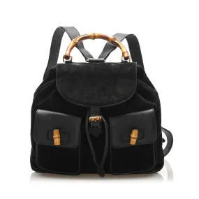 Bamboo Suede Drawstring Backpack Black