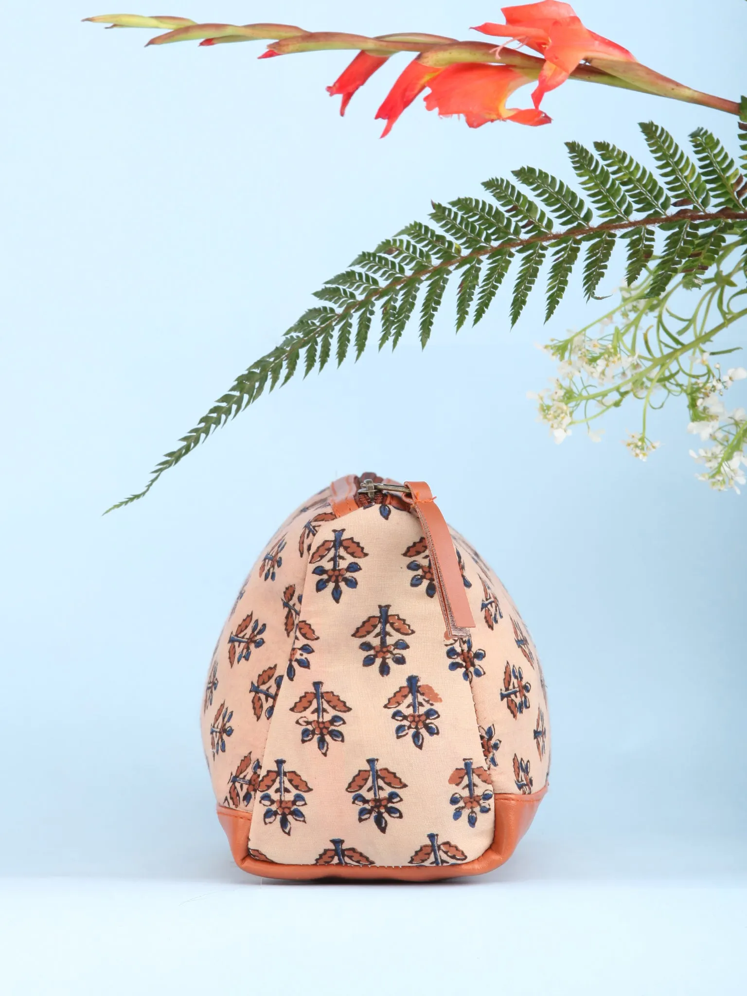 Beige Hand Block Printed Utility Bag - B1605