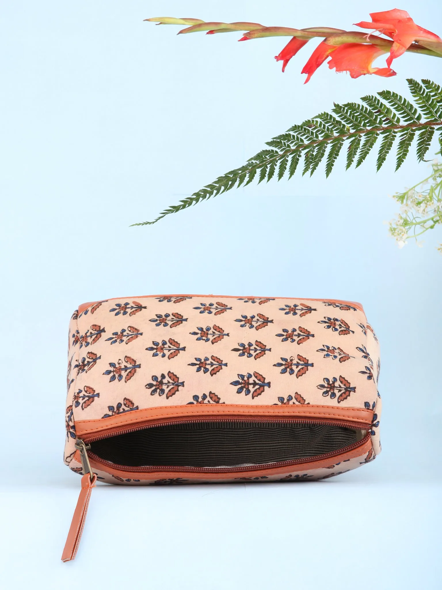 Beige Hand Block Printed Utility Bag - B1605