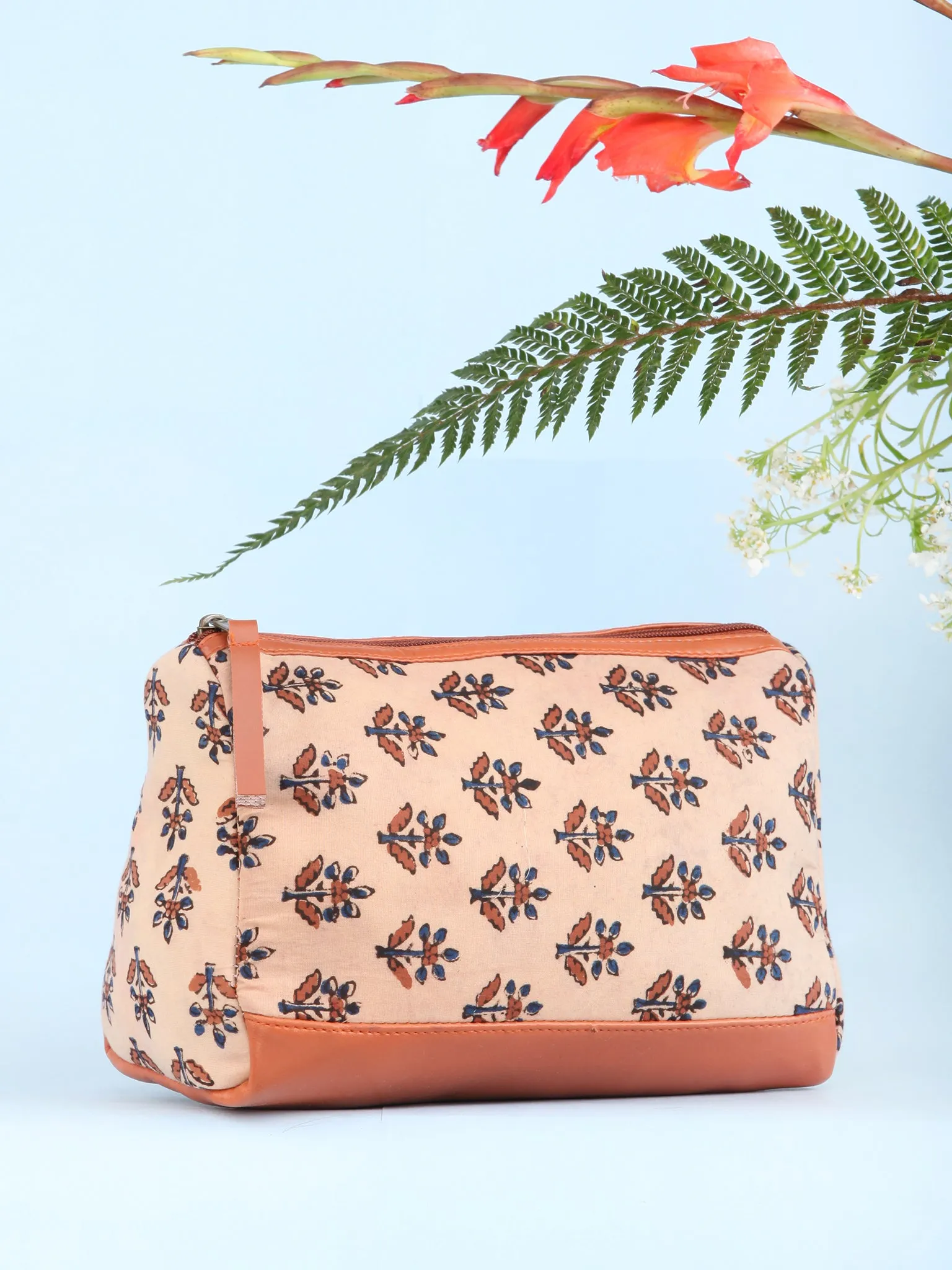 Beige Hand Block Printed Utility Bag - B1605