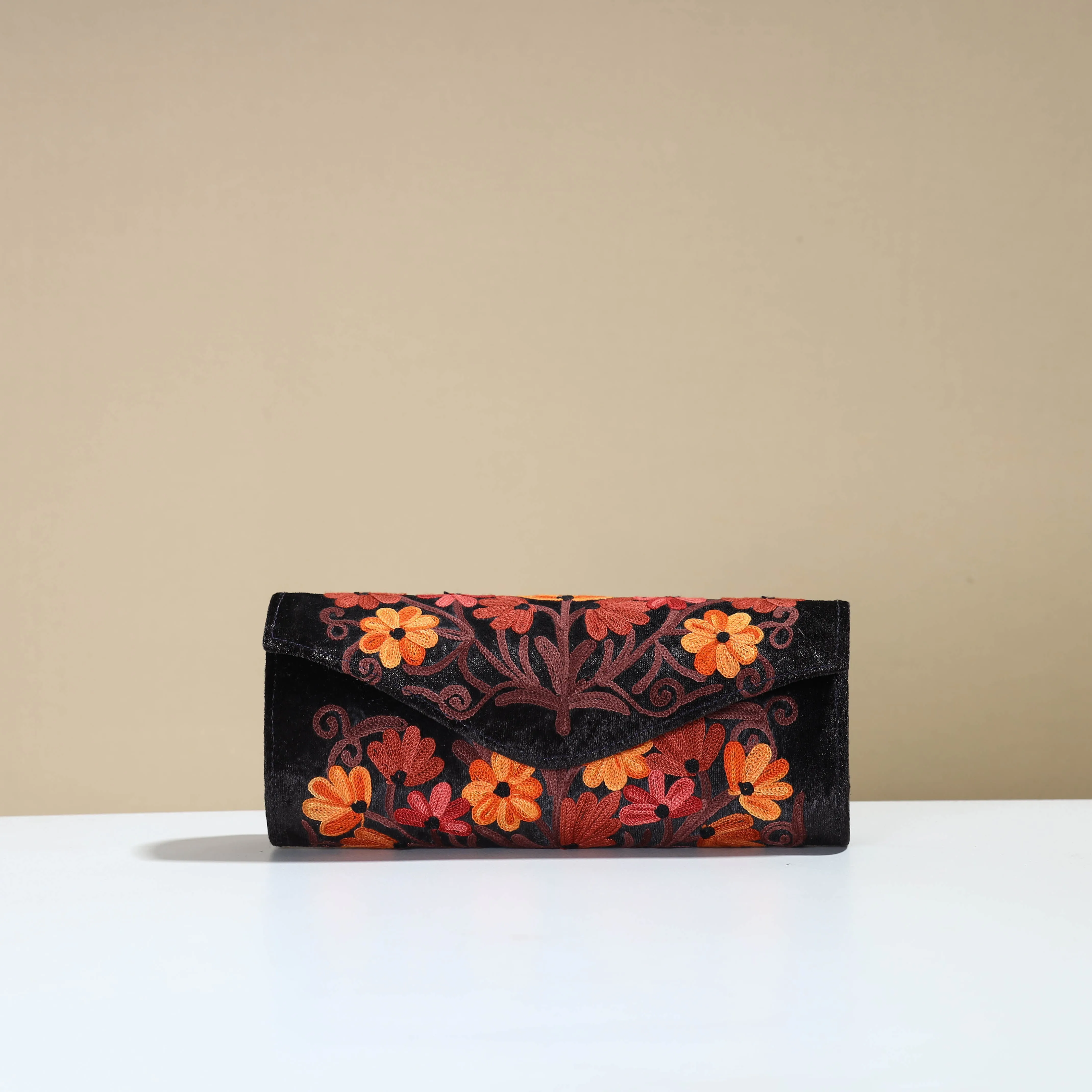 Black - Kashmiri Crewel Hand Embroidery Velvet Clutch 24