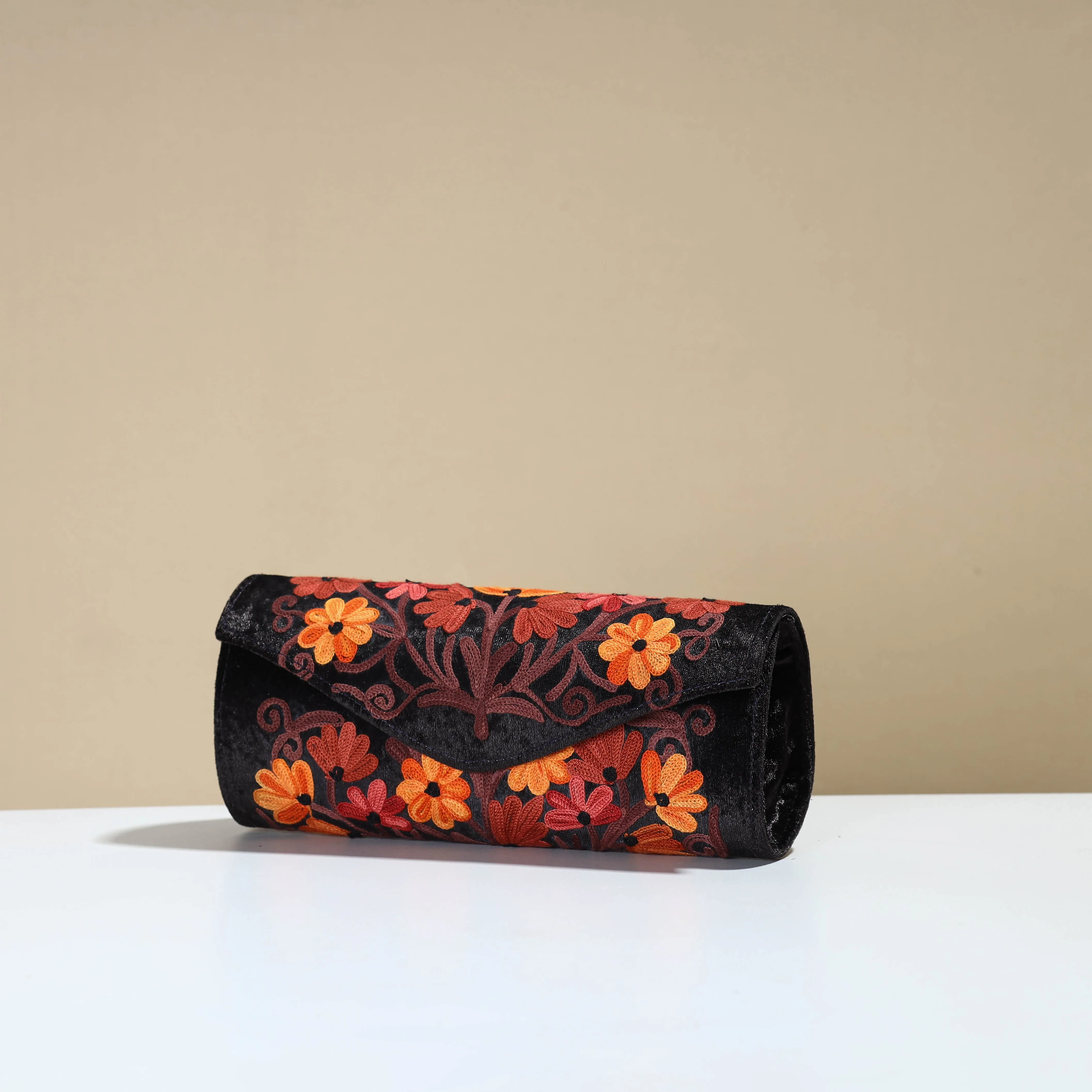 Black - Kashmiri Crewel Hand Embroidery Velvet Clutch 24