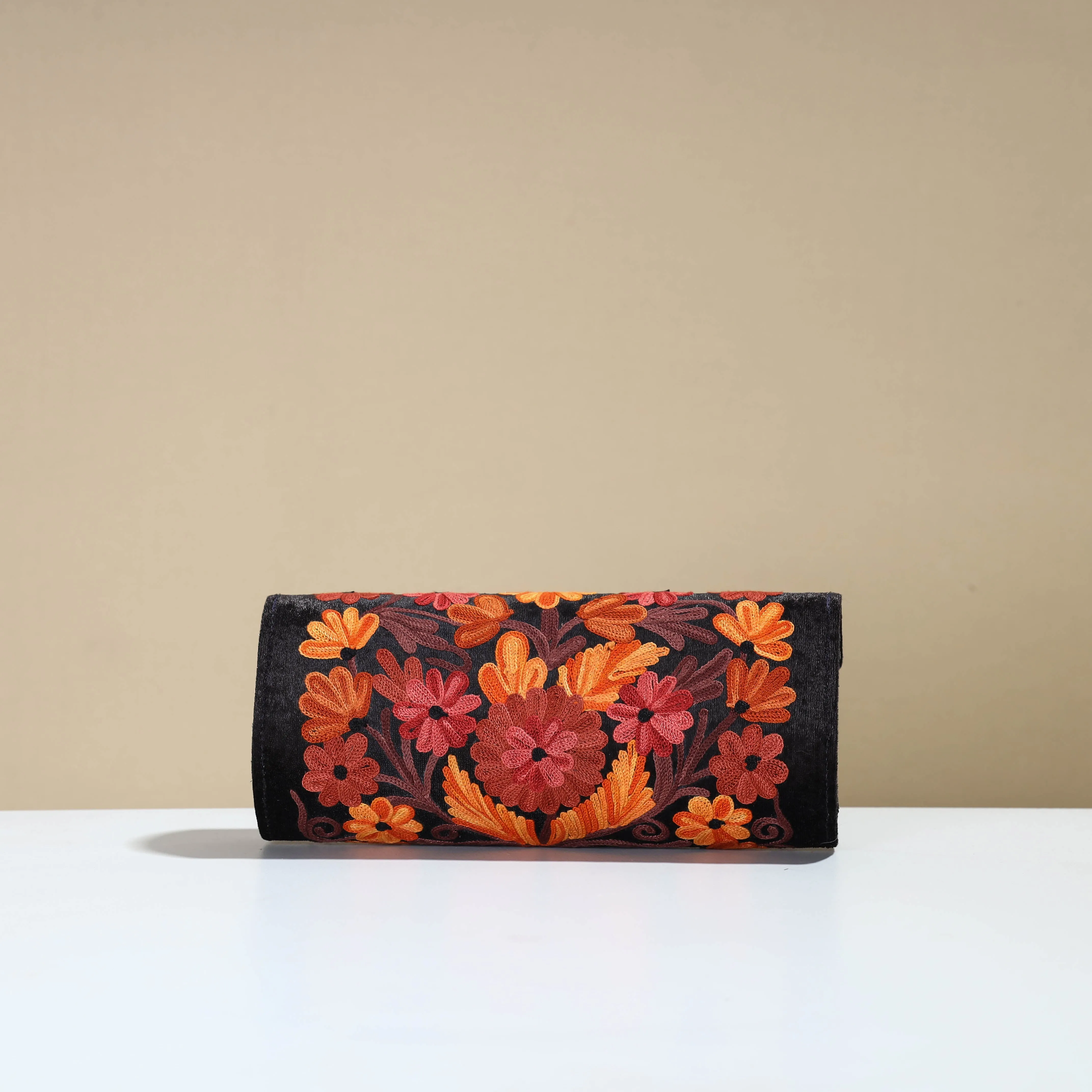 Black - Kashmiri Crewel Hand Embroidery Velvet Clutch 24