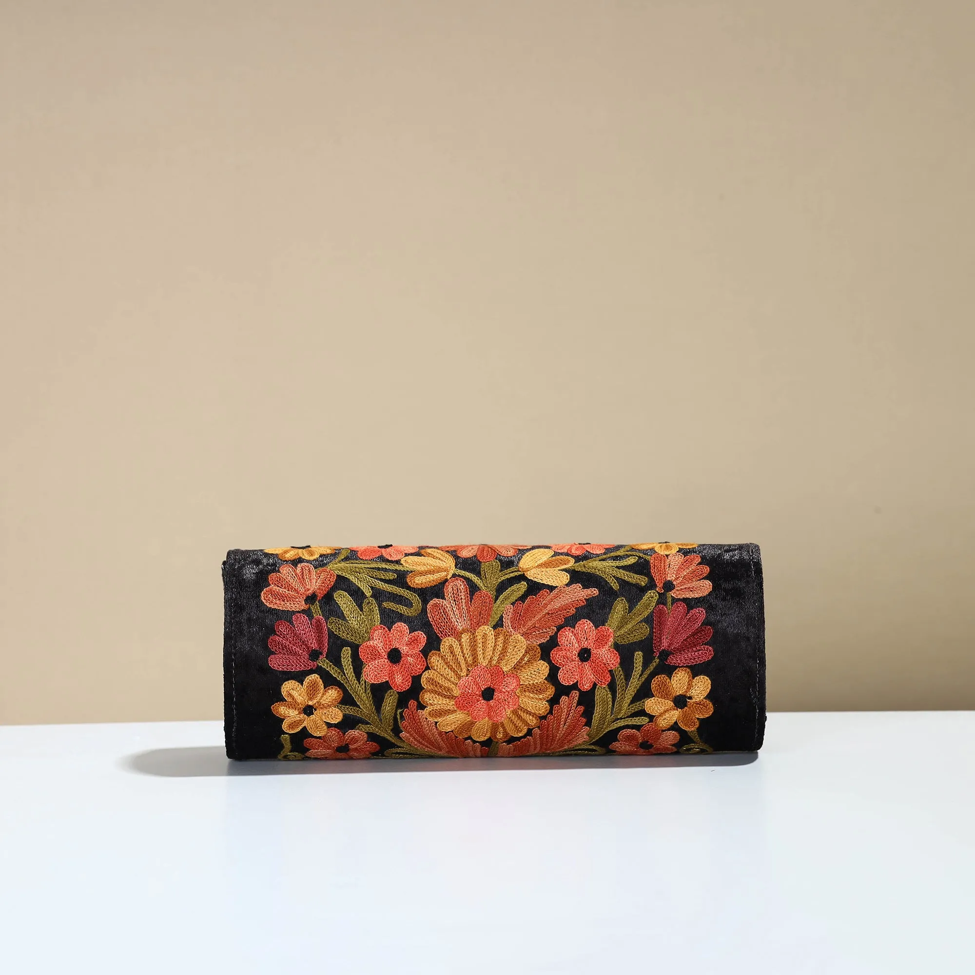 Black - Kashmiri Crewel Hand Embroidery Velvet Clutch 44