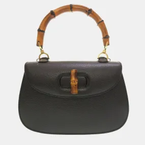 Black Leather Bamboo 1947 Top Handle Bag