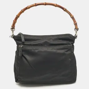 Black Nylon and Patent Leather Bamboo Hobo