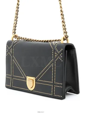 Black studded diorama flap chain bag gold