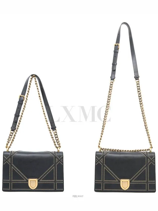 Black studded diorama flap chain bag gold