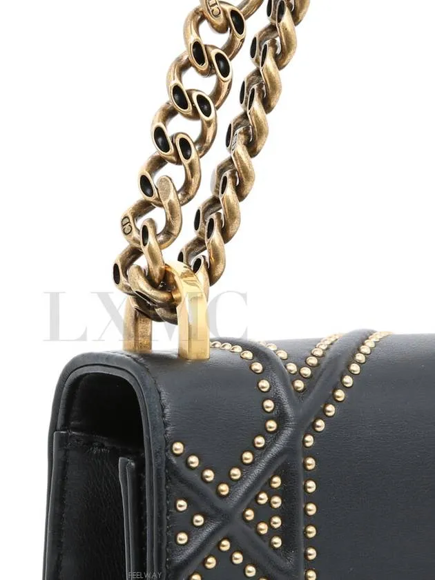 Black studded diorama flap chain bag gold