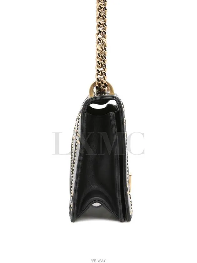 Black studded diorama flap chain bag gold