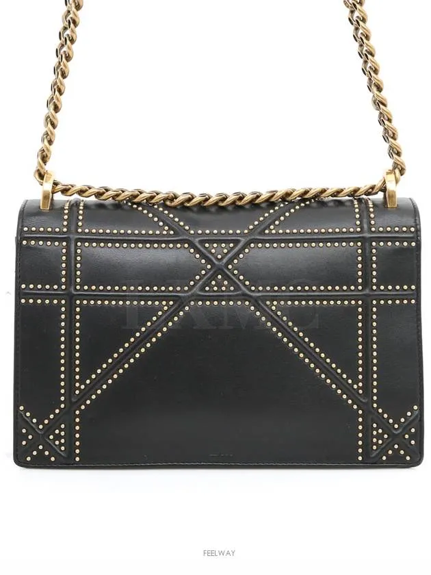 Black studded diorama flap chain bag gold