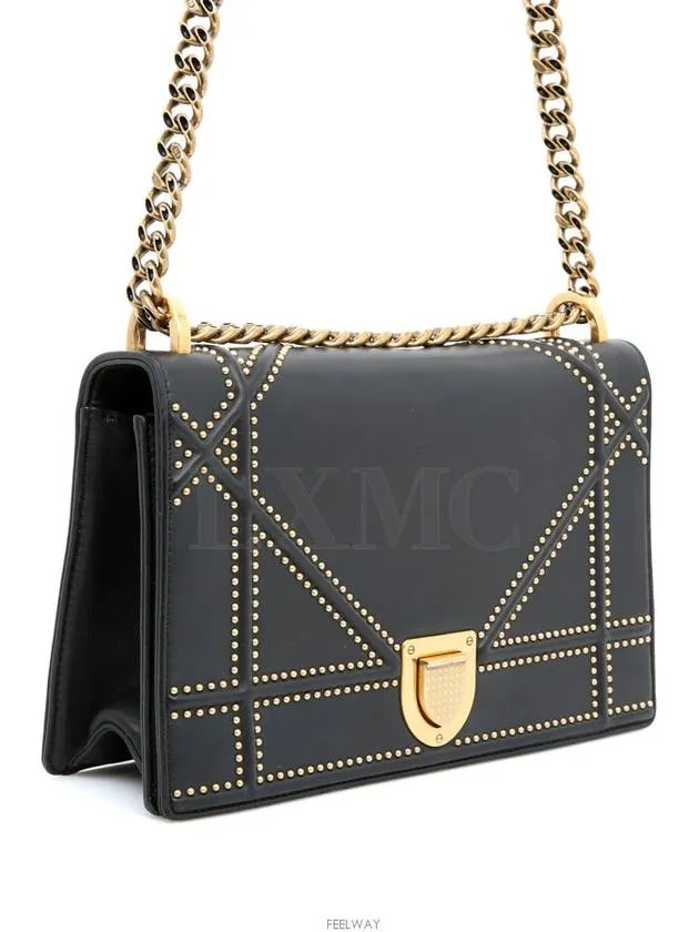 Black studded diorama flap chain bag gold