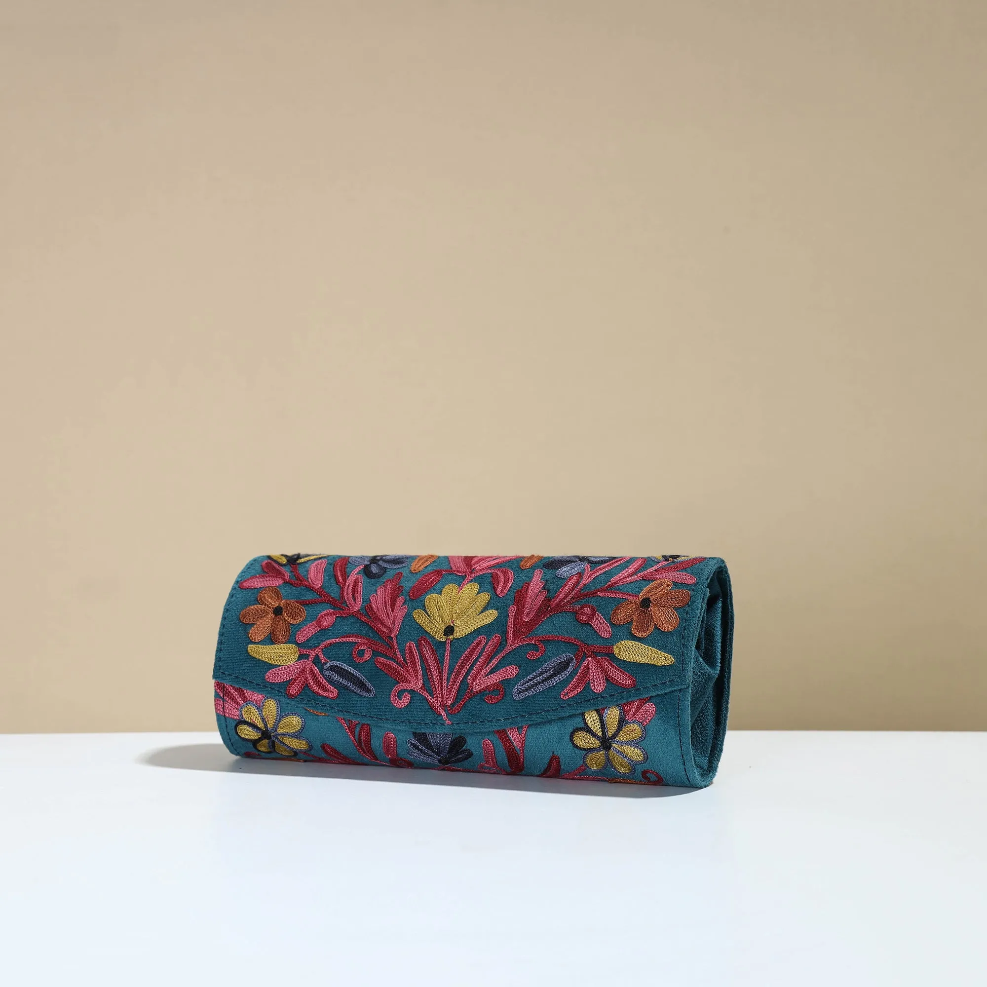 Blue - Kashmiri Crewel Hand Embroidery Velvet Clutch 25