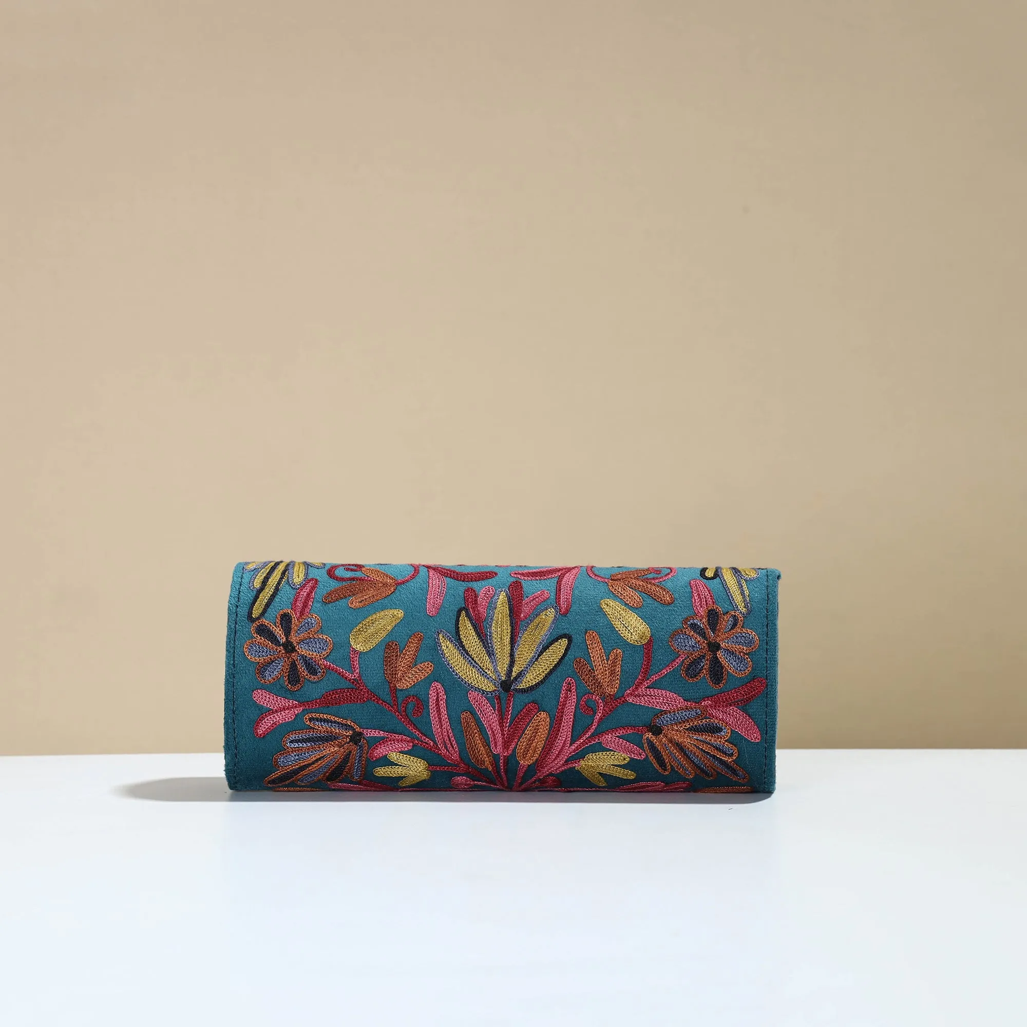 Blue - Kashmiri Crewel Hand Embroidery Velvet Clutch 25