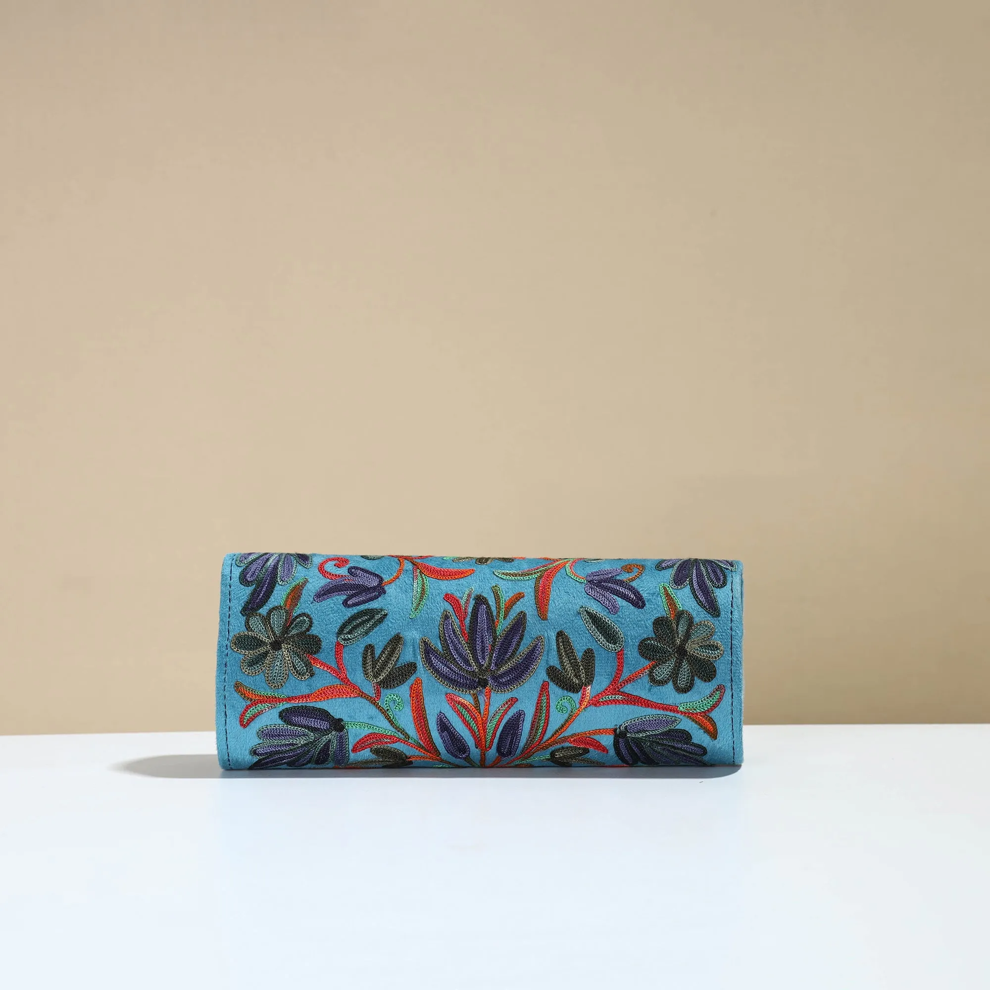 Blue - Kashmiri Crewel Hand Embroidery Velvet Clutch 27