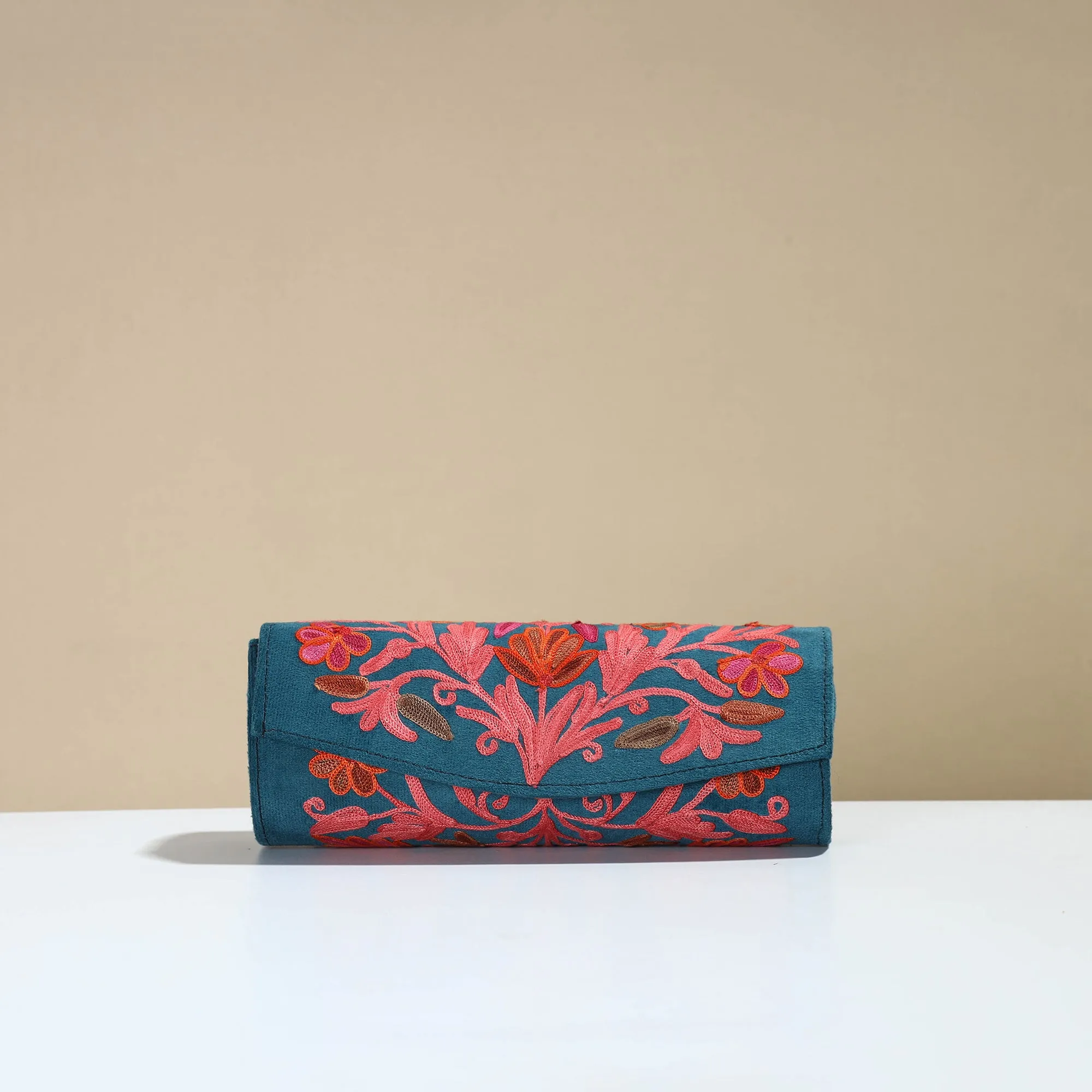 Blue - Kashmiri Crewel Hand Embroidery Velvet Clutch 29