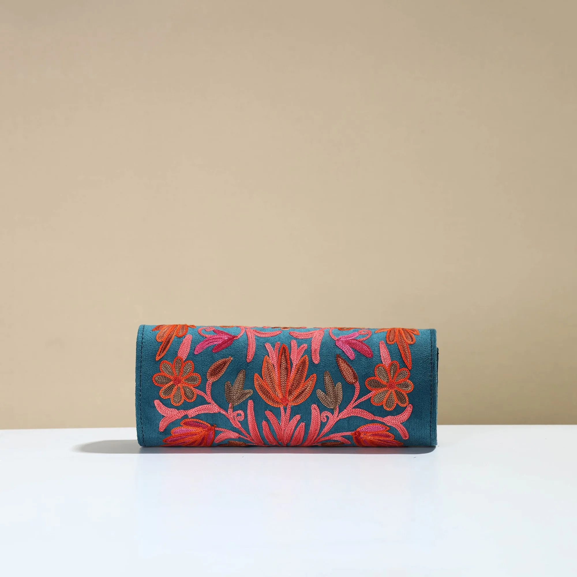 Blue - Kashmiri Crewel Hand Embroidery Velvet Clutch 29