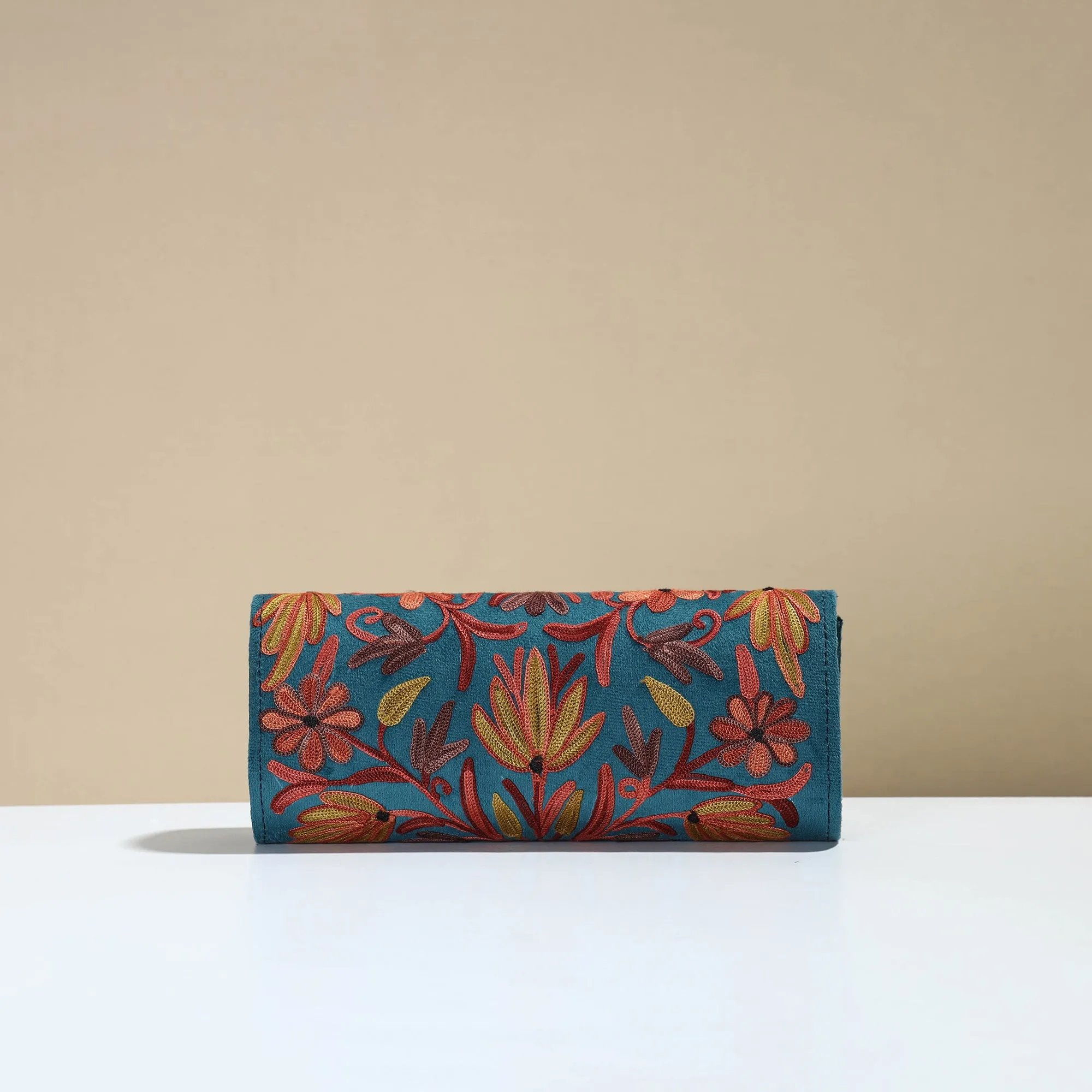 Blue - Kashmiri Crewel Hand Embroidery Velvet Clutch 45