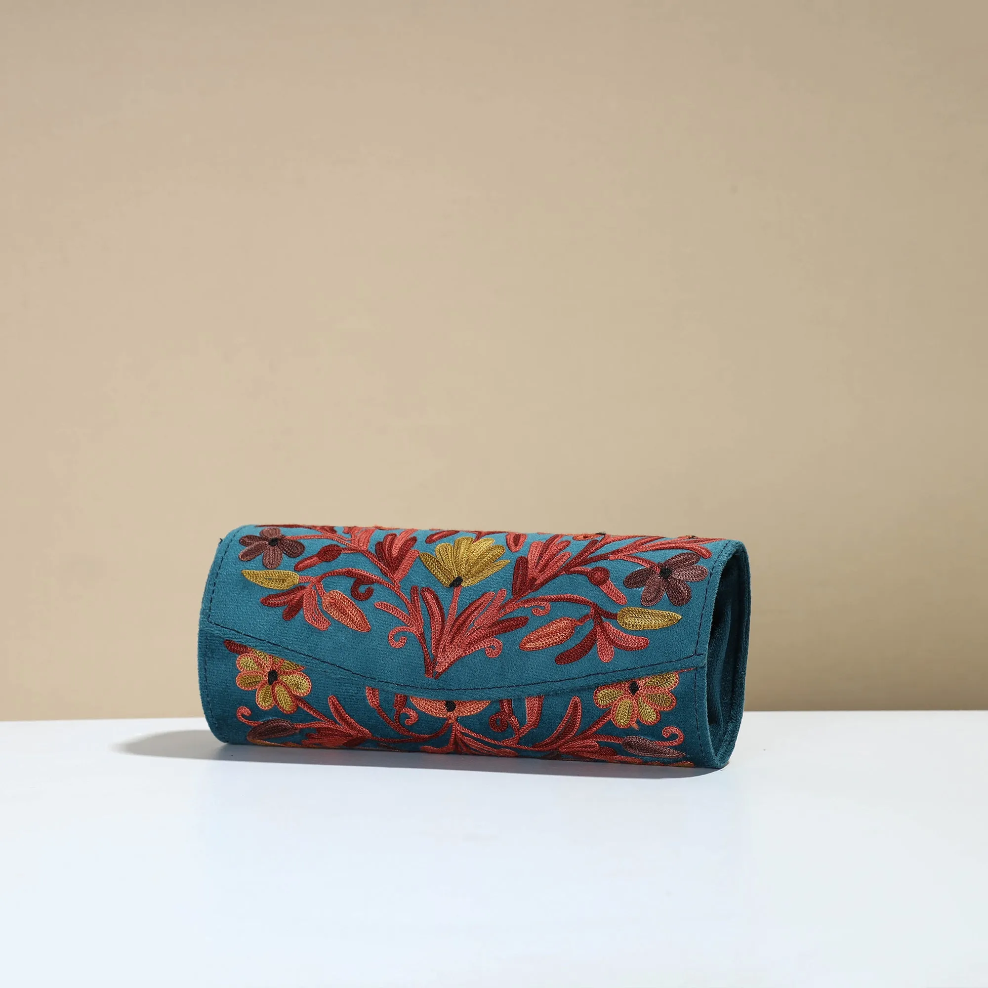 Blue - Kashmiri Crewel Hand Embroidery Velvet Clutch 45