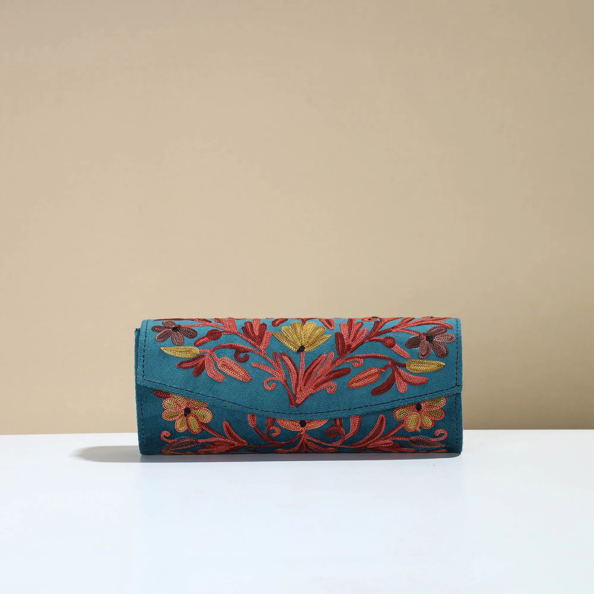 Blue - Kashmiri Crewel Hand Embroidery Velvet Clutch 45