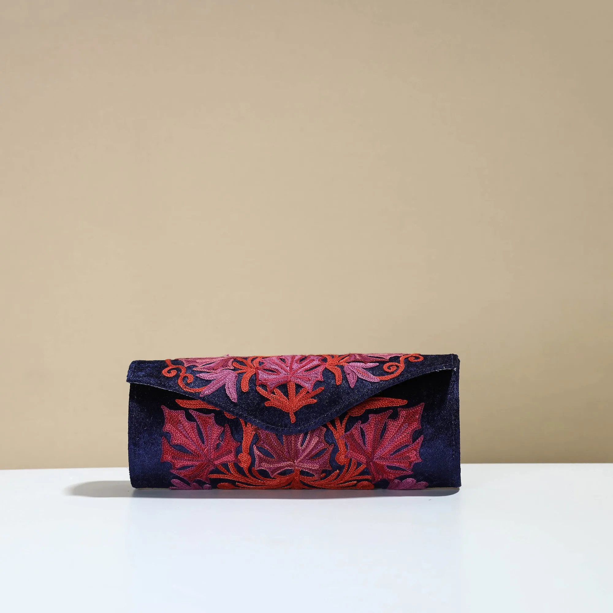 Blue - Kashmiri Crewel Hand Embroidery Velvet Clutch 51