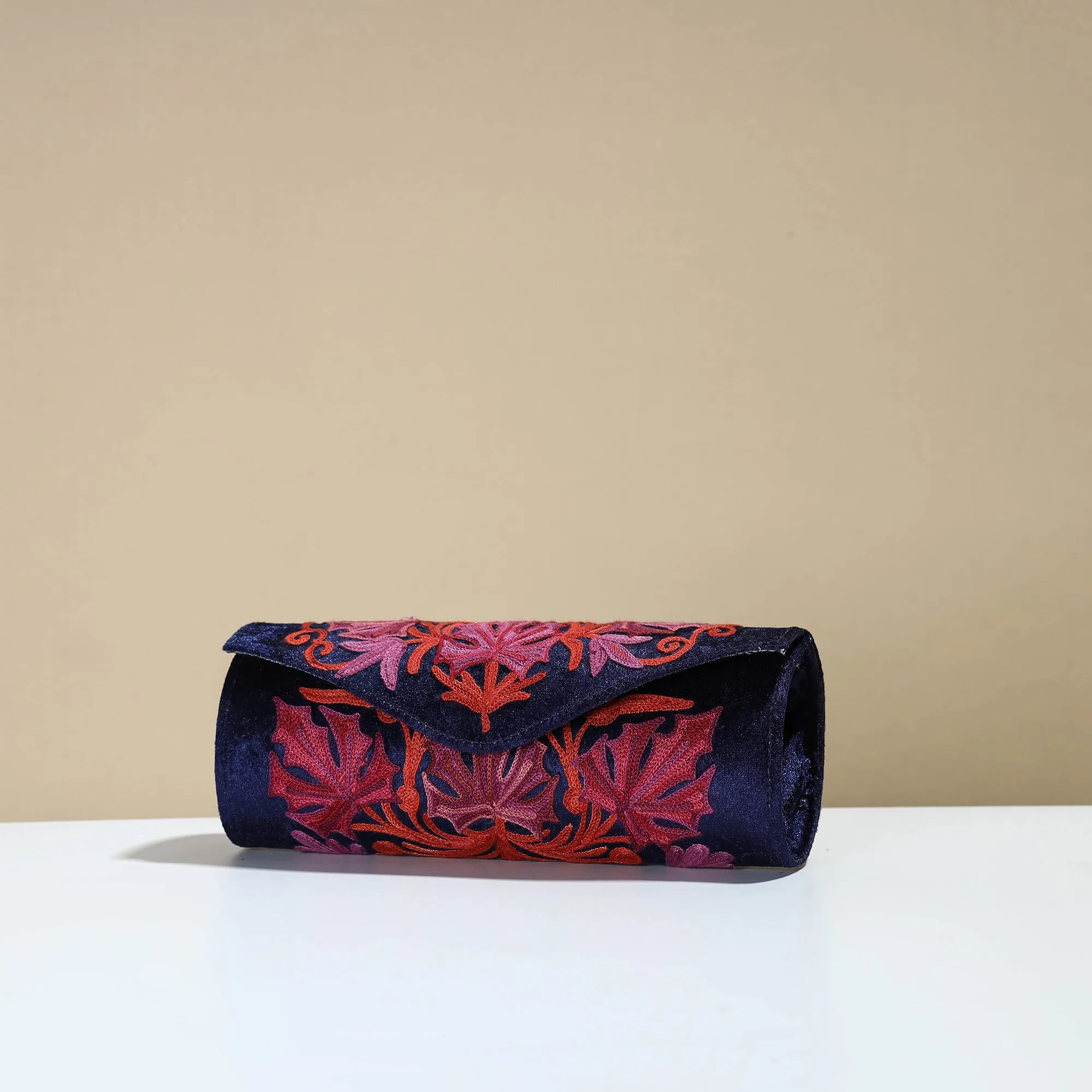 Blue - Kashmiri Crewel Hand Embroidery Velvet Clutch 51