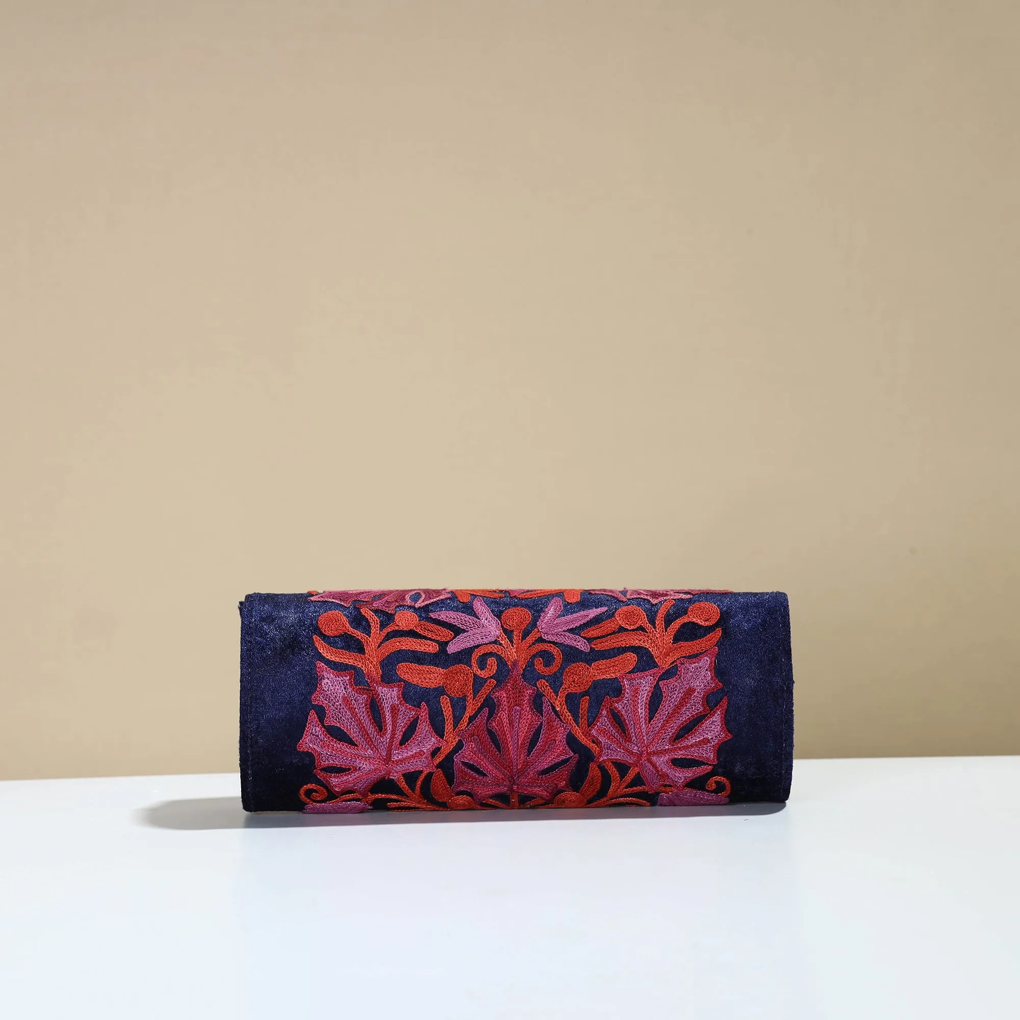 Blue - Kashmiri Crewel Hand Embroidery Velvet Clutch 51