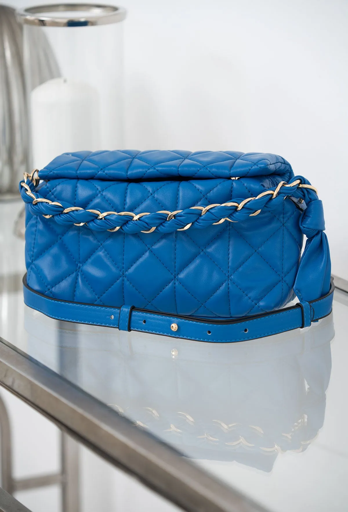 Bring Your Game Blue Quilted Twist Detail Handle Bag