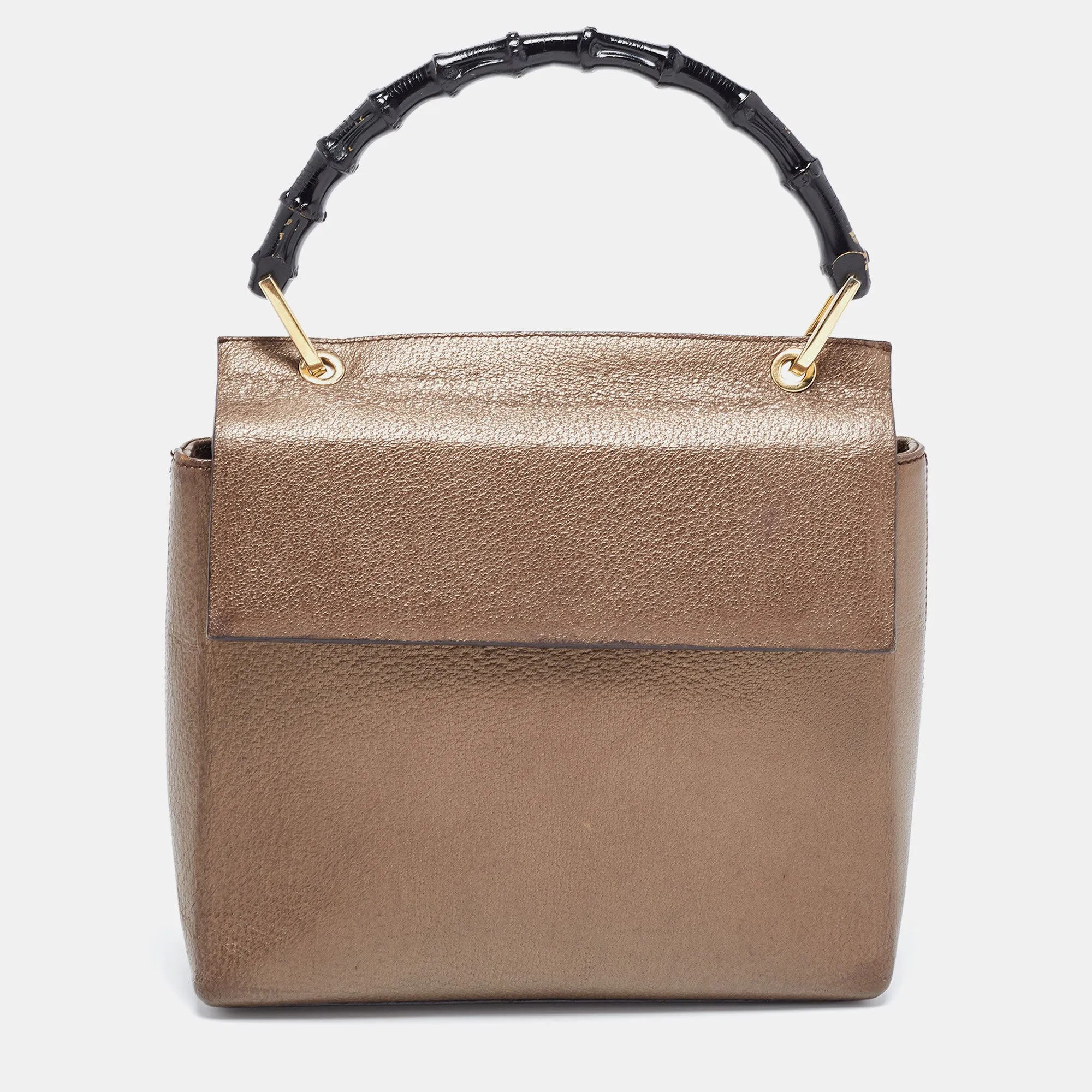 Bronze Leather Bamboo Flap Top Handle Bag