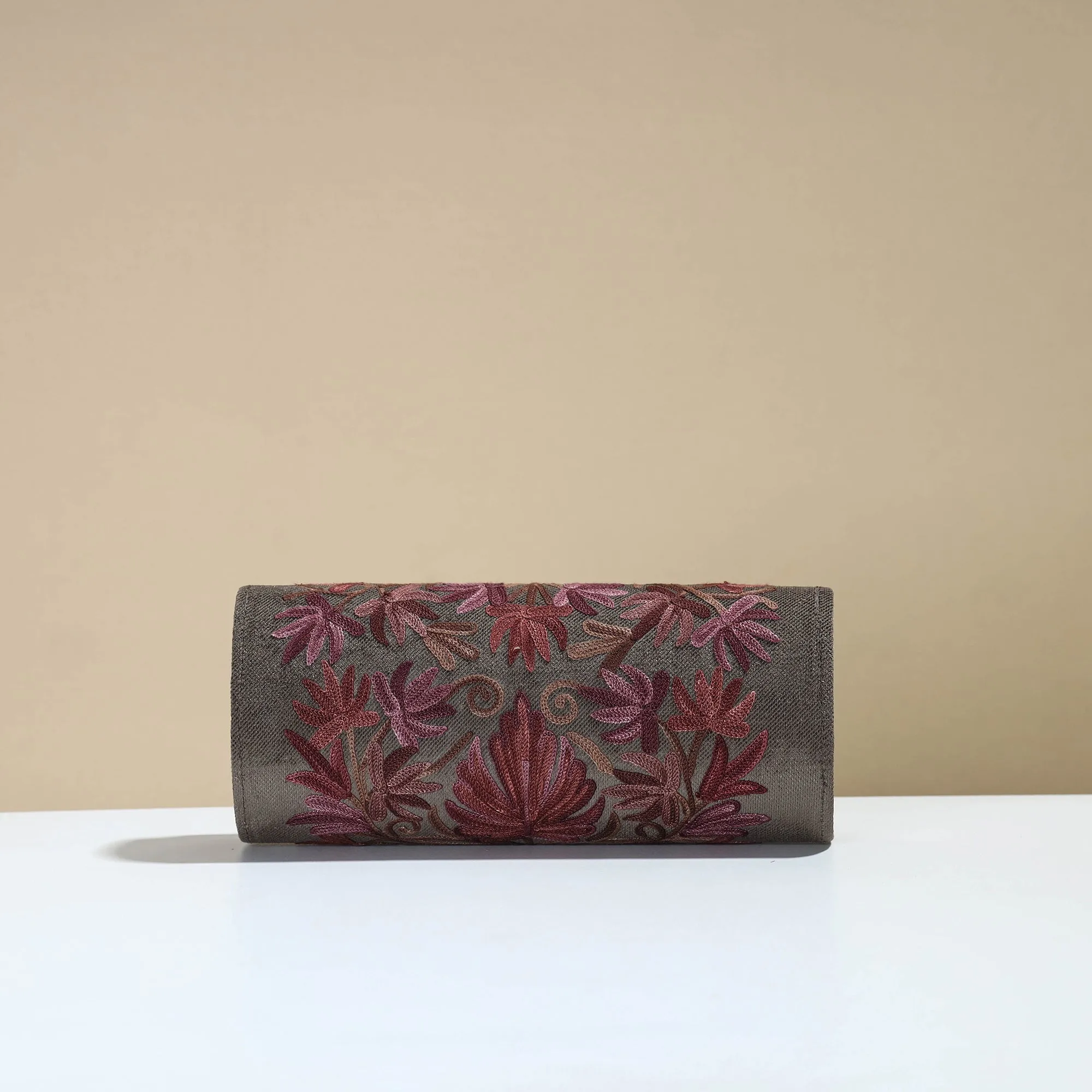 Brown - Kashmiri Crewel Hand Embroidery Velvet Clutch 31