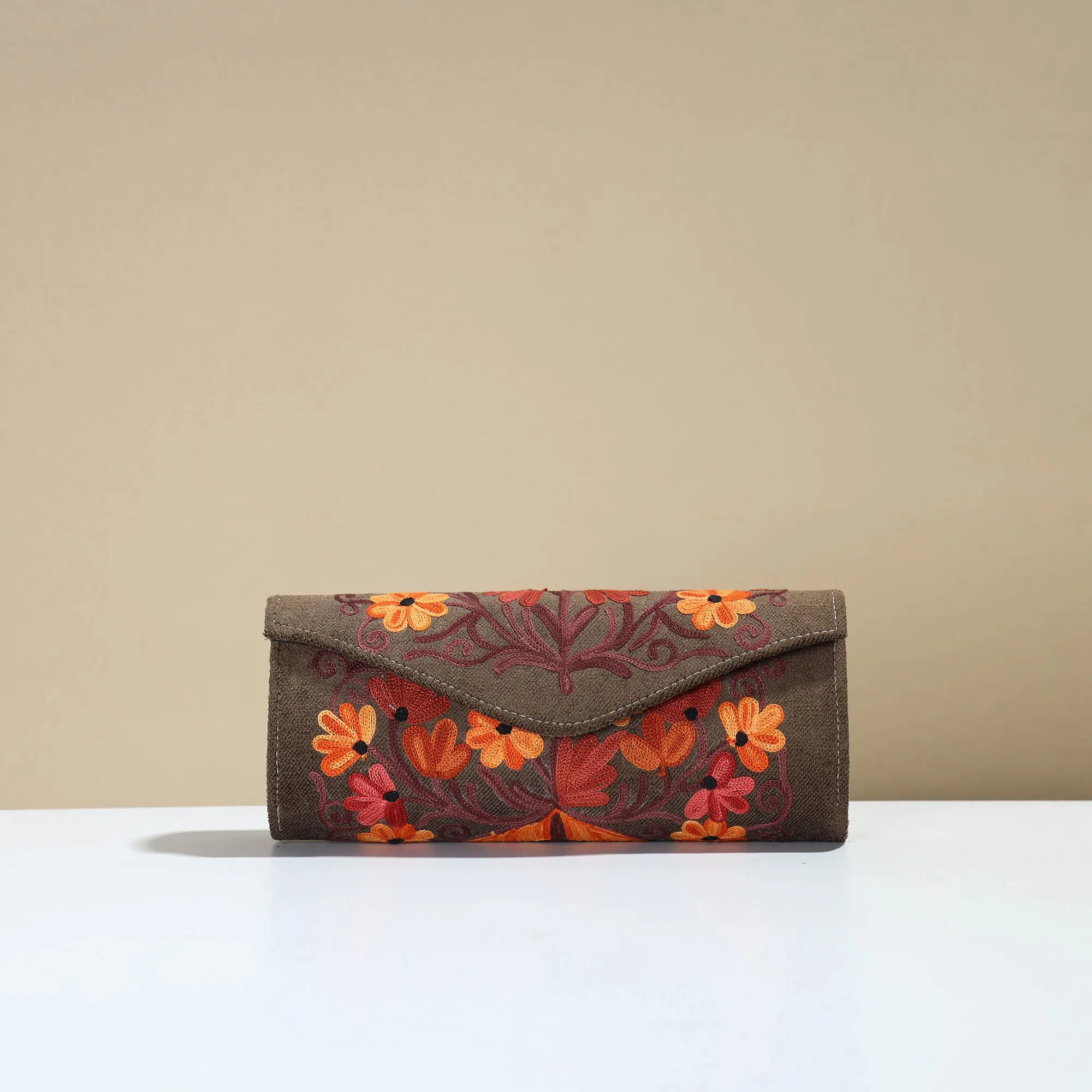 Brown - Kashmiri Crewel Hand Embroidery Velvet Clutch 42