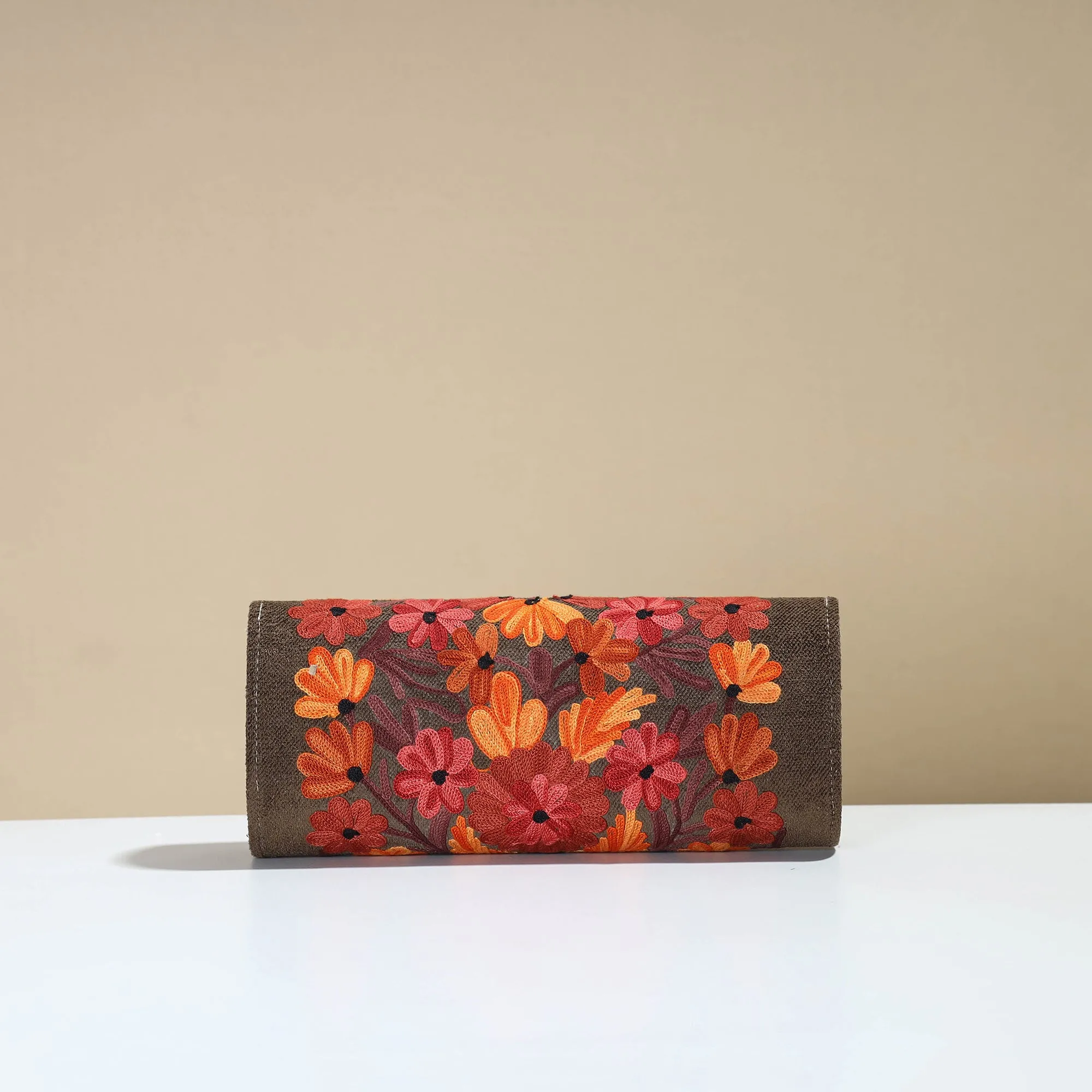 Brown - Kashmiri Crewel Hand Embroidery Velvet Clutch 42