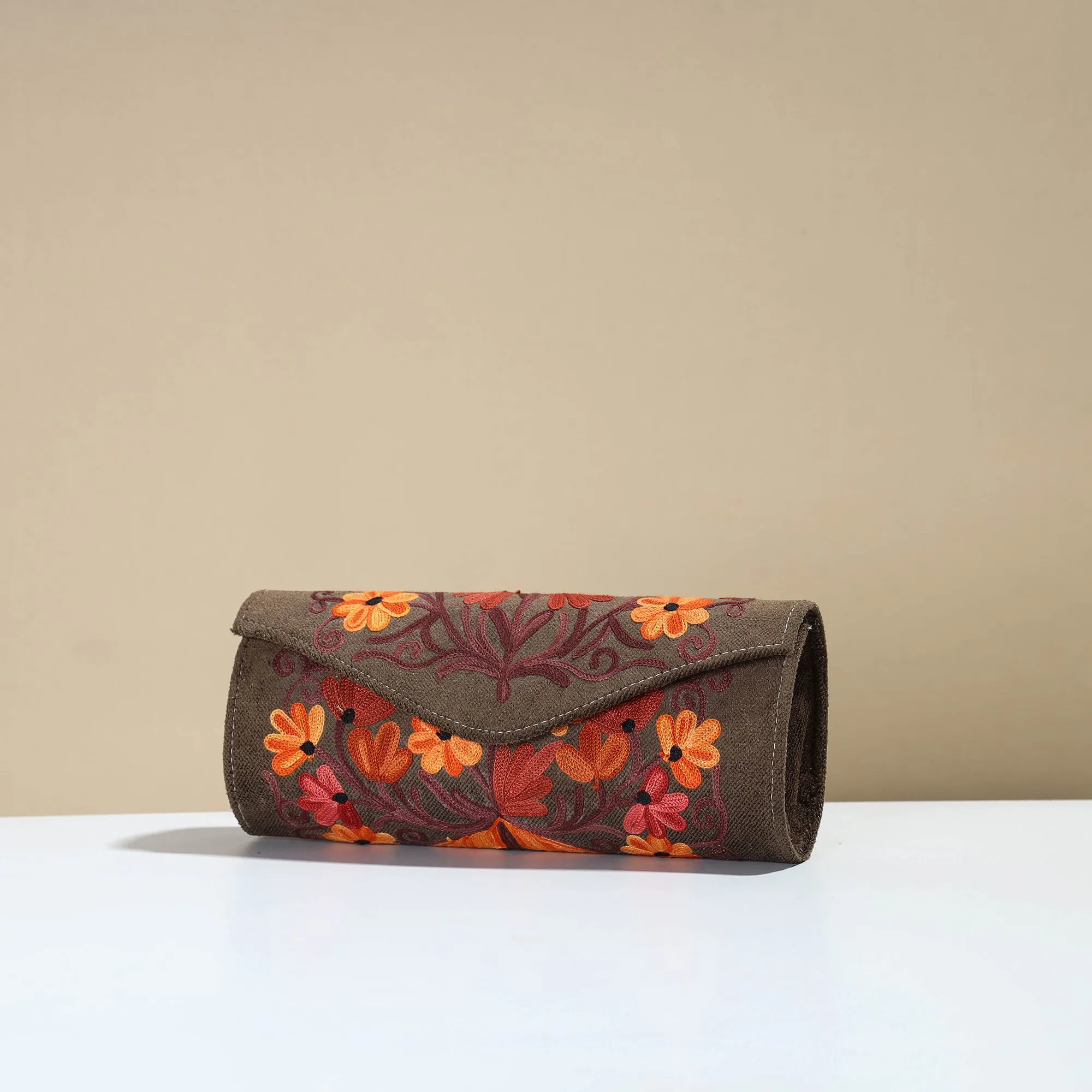 Brown - Kashmiri Crewel Hand Embroidery Velvet Clutch 42