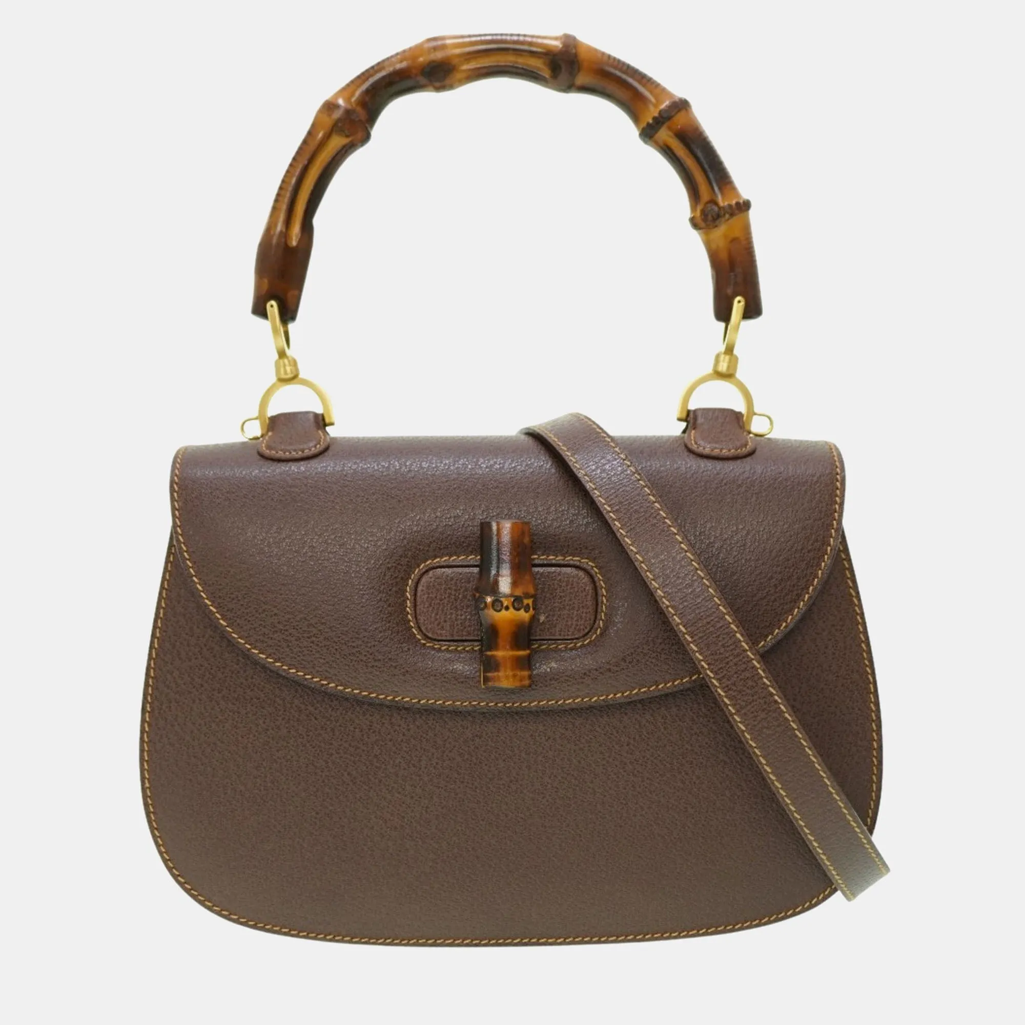 Brown Leather Bamboo 1947 Top Handle Bag