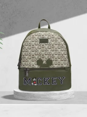 Caprese Disney Graphic Printed Mickey Mouse Collection Medium Backpack Olive Green