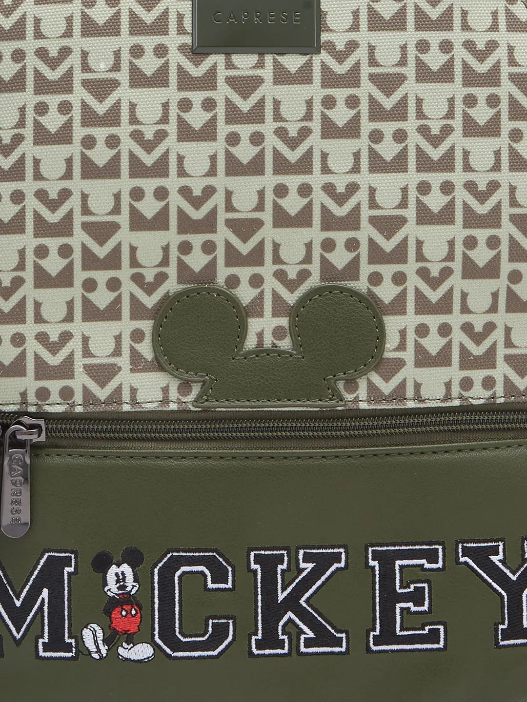 Caprese Disney Graphic Printed Mickey Mouse Collection Medium Backpack Olive Green