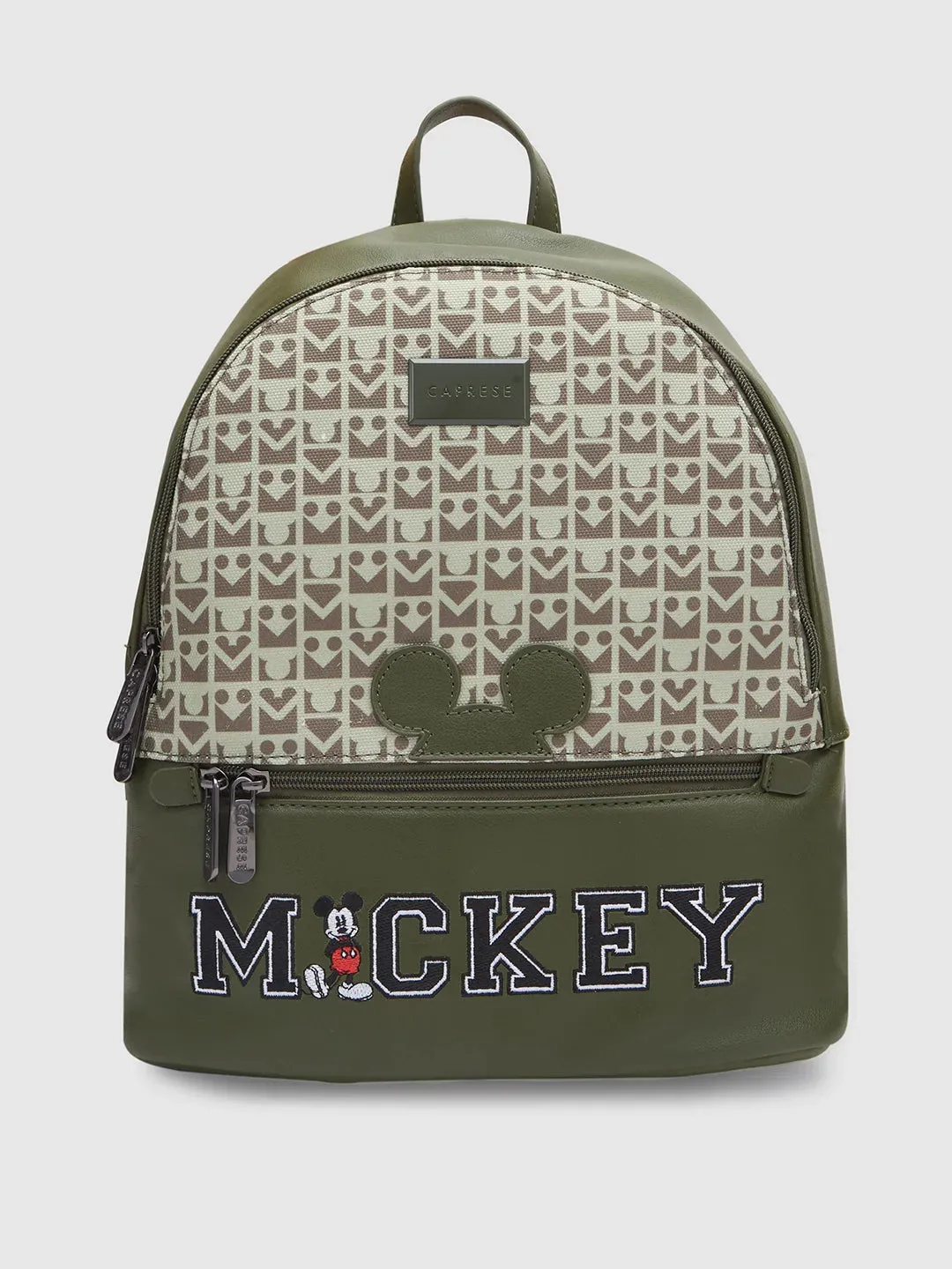 Caprese Disney Graphic Printed Mickey Mouse Collection Medium Backpack Olive Green