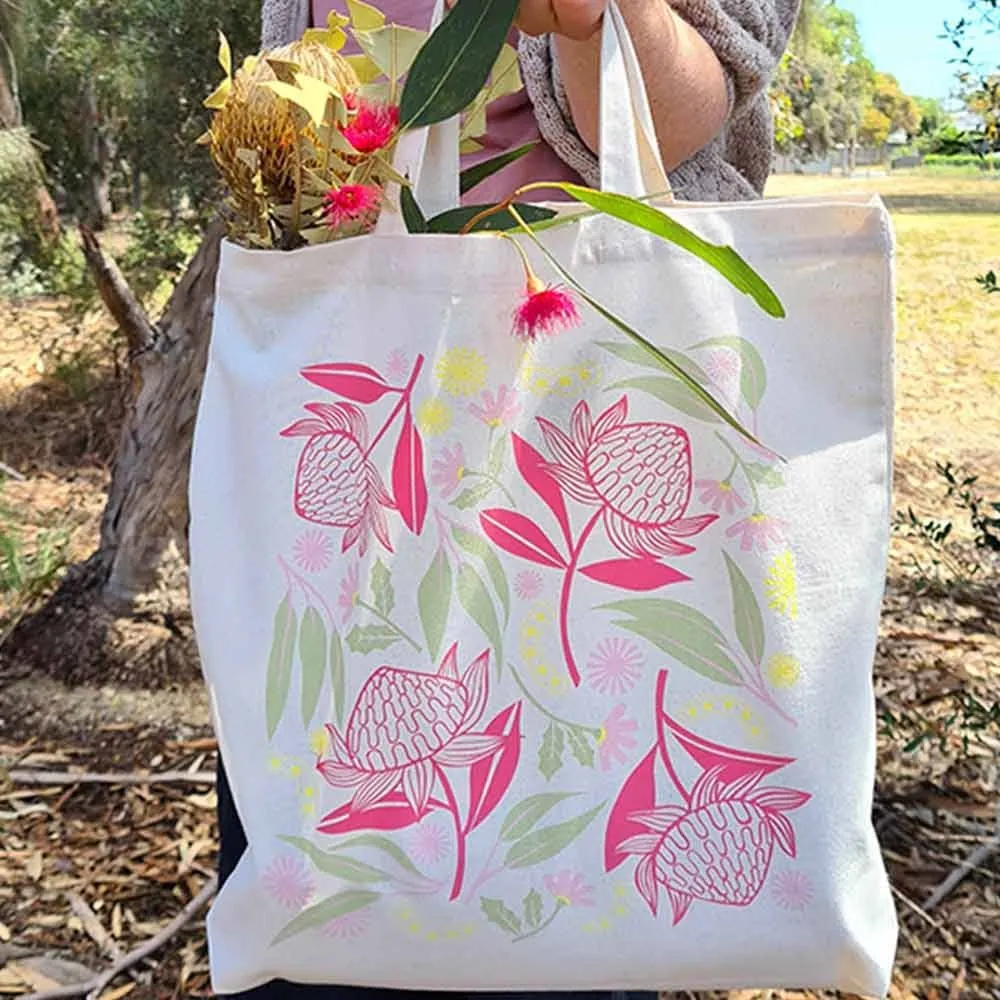 Earth Greetings Organic Cotton Tote Bag- Waratah Whirl