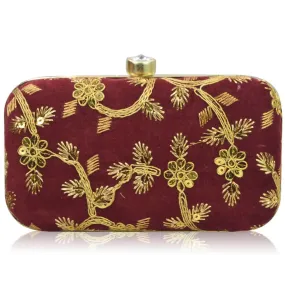 Fabulous Maroon Velvet Self Pattern Clutches For Women And Girls