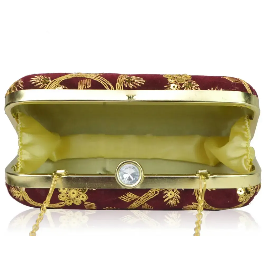 Fabulous Maroon Velvet Self Pattern Clutches For Women And Girls